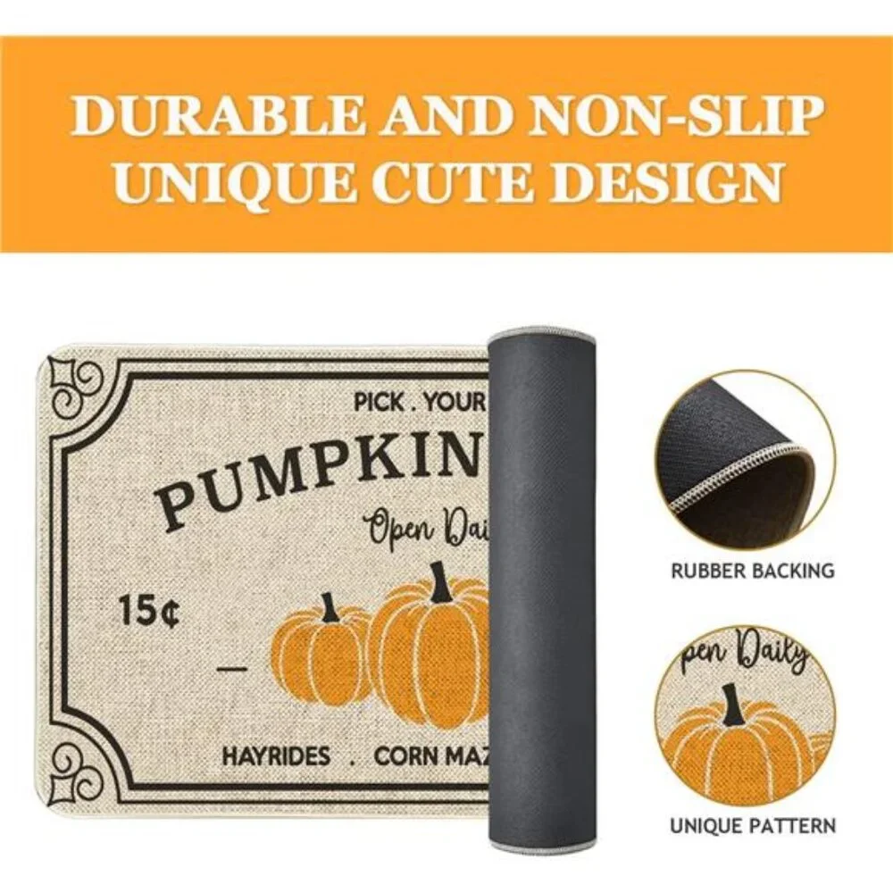 Fall Decor Door Mat 17x30 Inch Fall Farmhouse‎ Pumpkin Patch Indoor Floor Mat